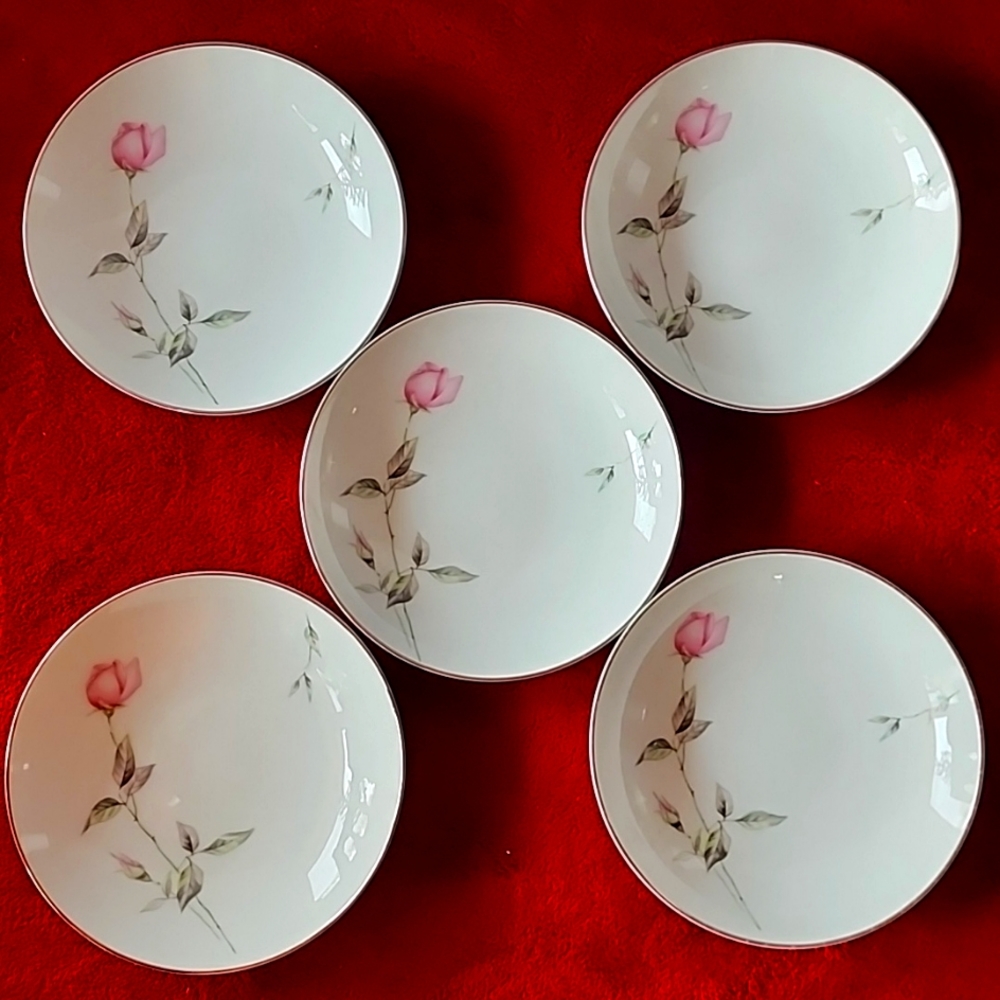 Set of 5 Style House Fine China Dawn Rose, Snack/Dessert Bowls. Made in Japan